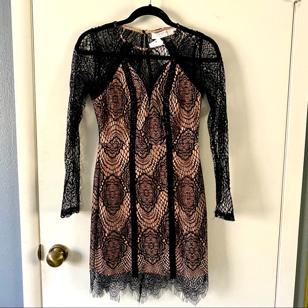 Long sleeve black mini cocktail evening bodcon dress